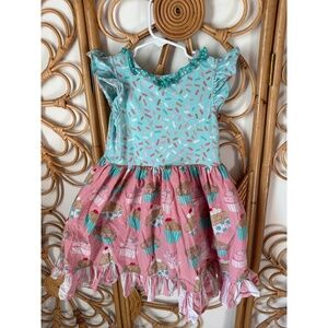 Eleanor Rose Girls‎ Ruffle Dress Cupcake Sprinkle Light Blue Pink Size 4